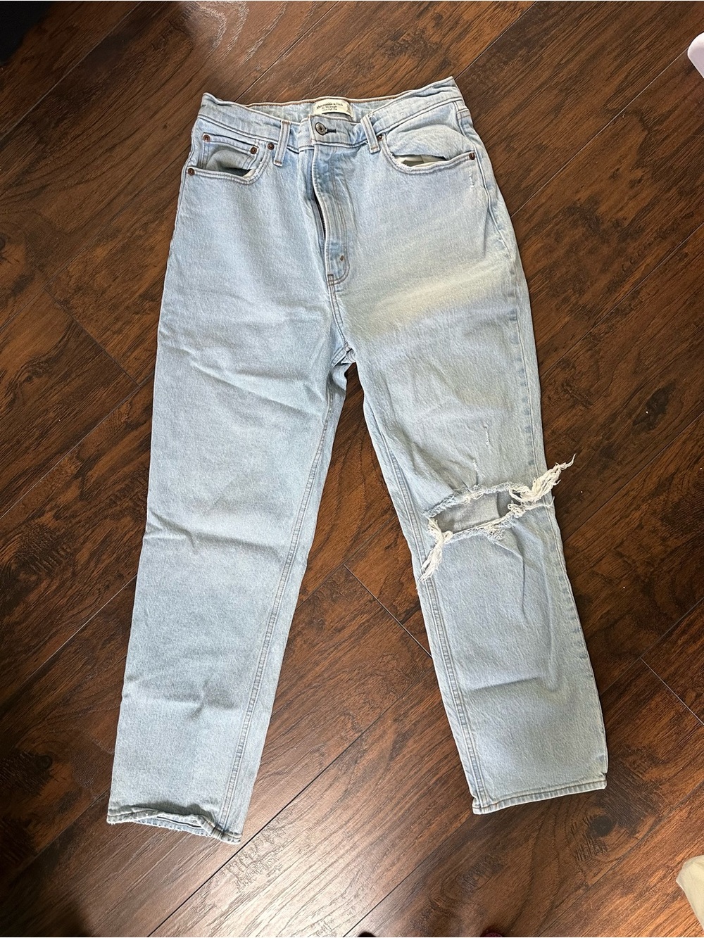 Abercrombie & Fitch Light Blue Straight Jeans with Knee Distress
